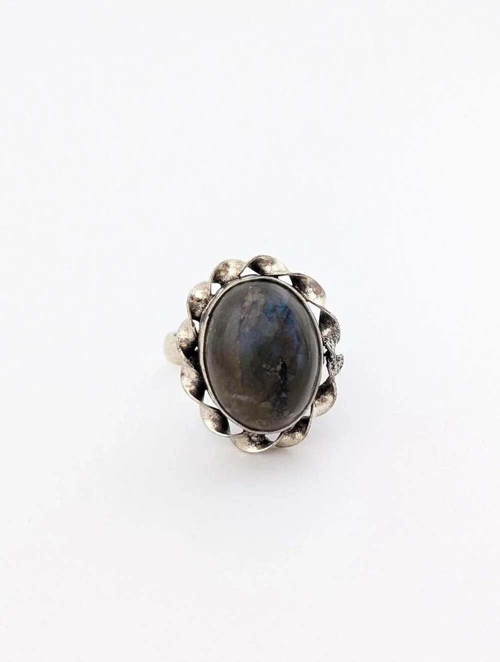 Labradorite Twisted Halo Silver Statement Ring - Bohemian Jewelry - 5.5 - J